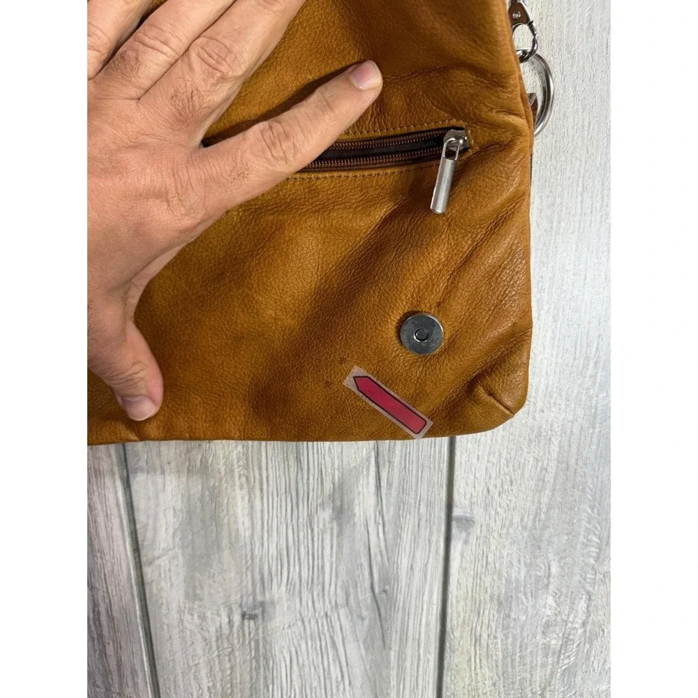 Lavorazione Artigianale Italy Tan Leather Foldover Crossbody Bag Croc Trim PAM